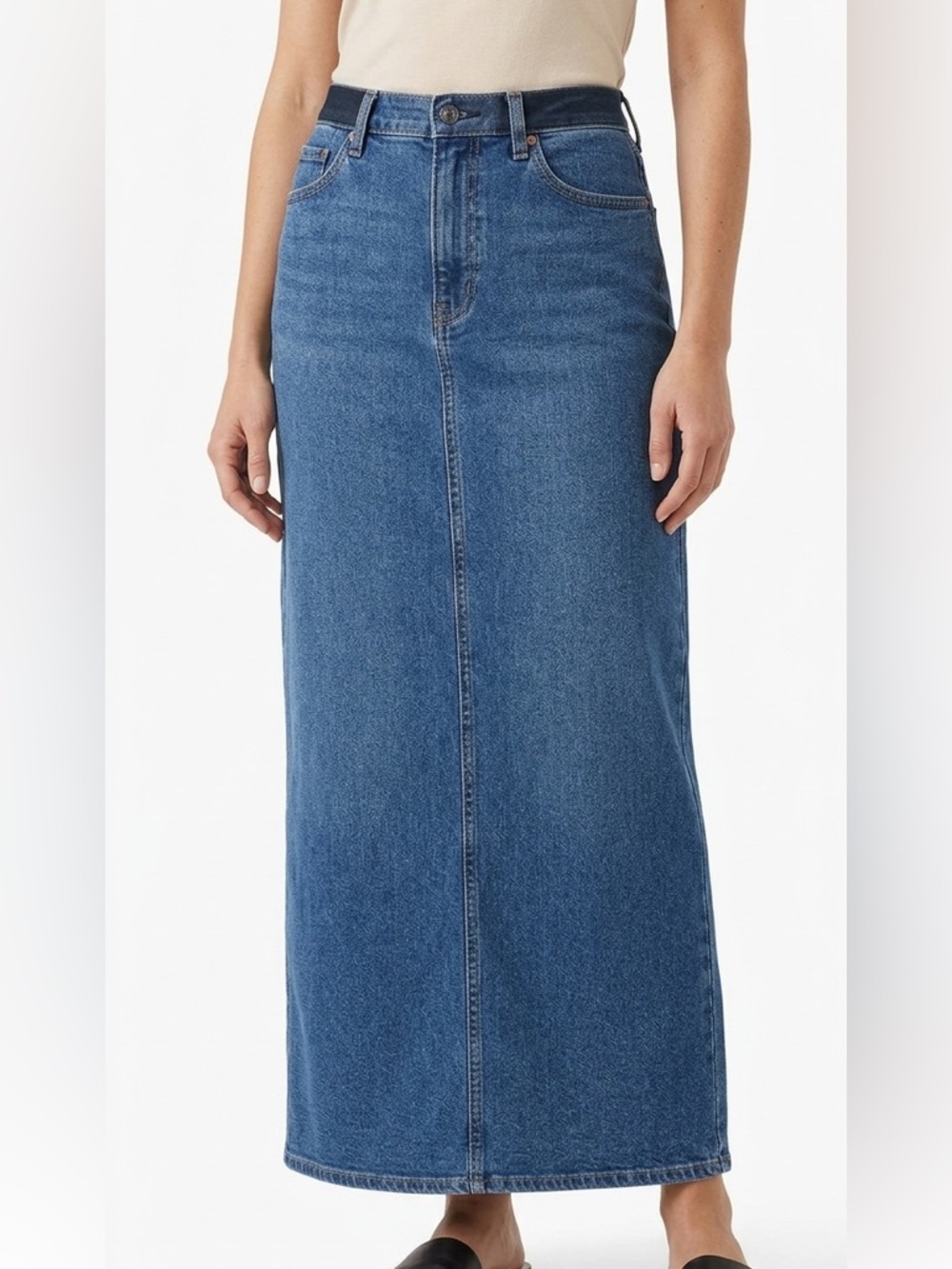 MAXI Length Vintage HOLLYWOOD dark denim blue jean skirt size 31” about  11/12